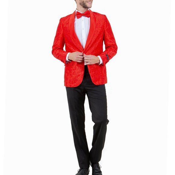 Red Paisley Satin Shawl Collar Men's Jacket